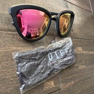 Diff Eyewear Black Sunglasses with Pink/Gold Mirrored Lenses